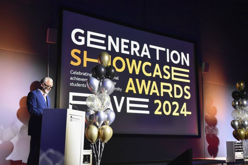 Simon Robertshaw presents at the Student Showcase Awards 2024